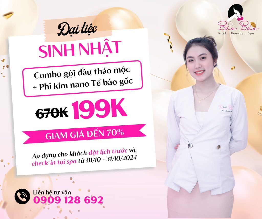 Ưu đãi sinh nhật Enbi spa giảm 70% cho combo gội đầu thảo mộc + phi kim nano tế bào gốc